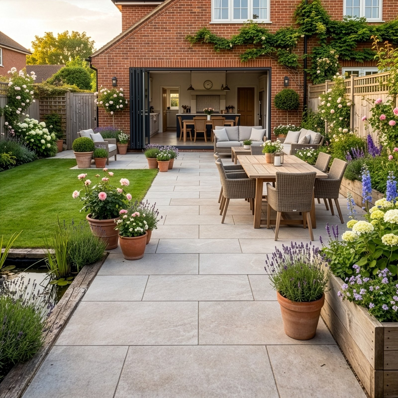 Patio garden flowing out from the house